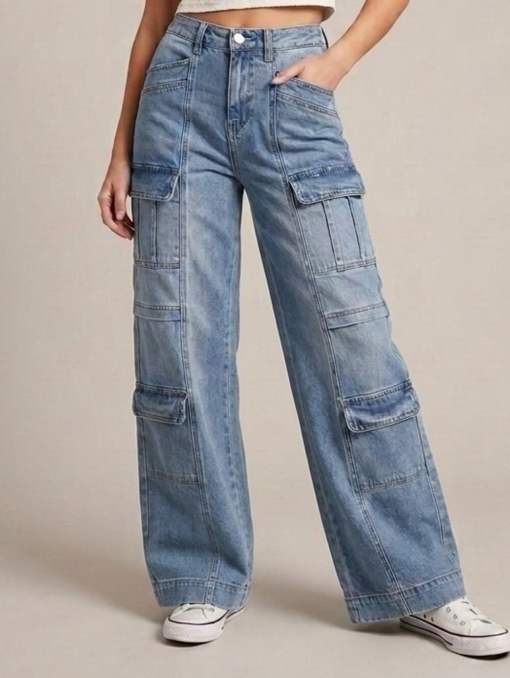 Y2K Love Cult Jeans 27x29 Cargo Denim Wide Leg Utility Skater Streetwear Grunge